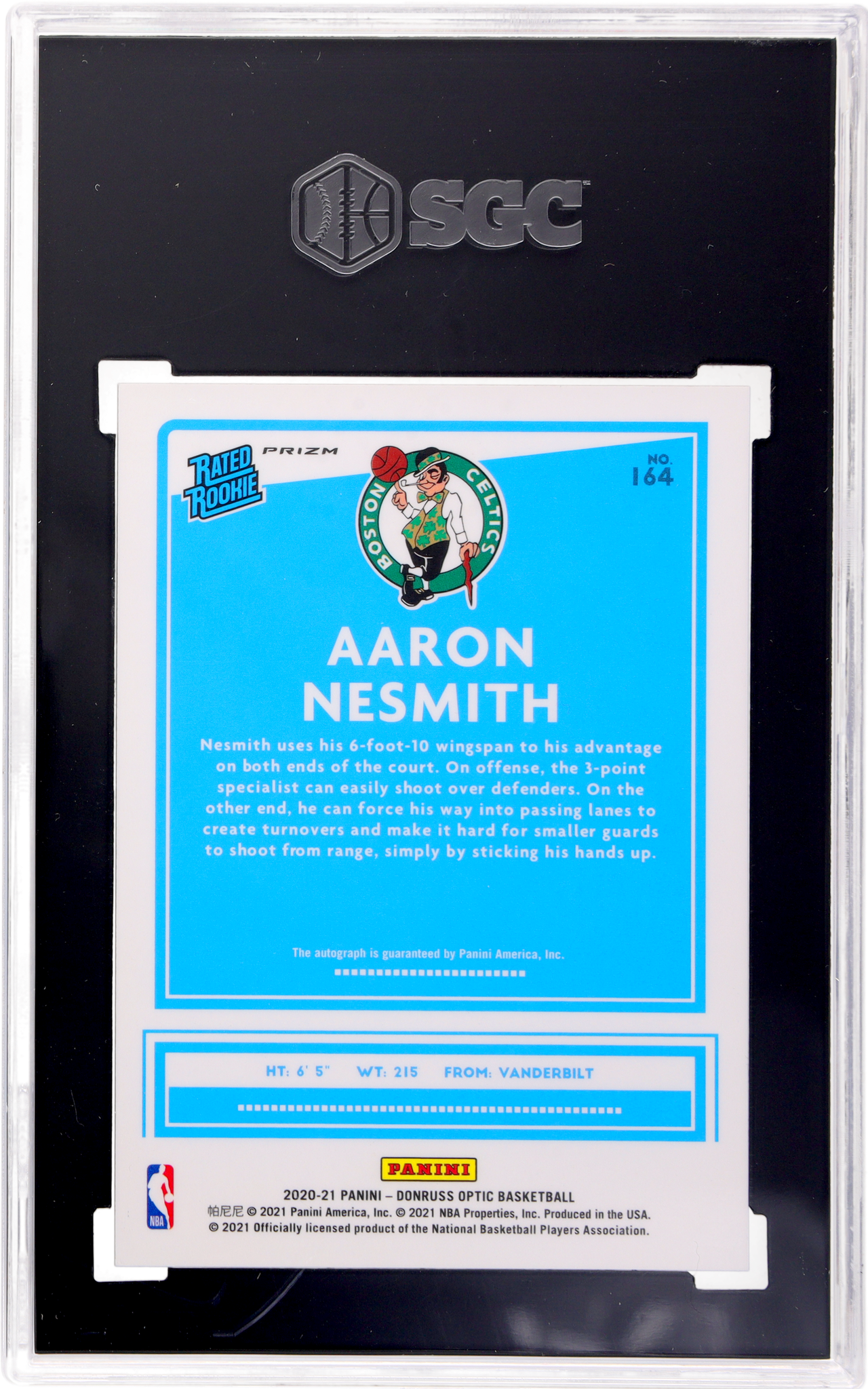 2020 Donruss Optic Rookie Signature Holo Aaron Nesmith #164 SGC 9