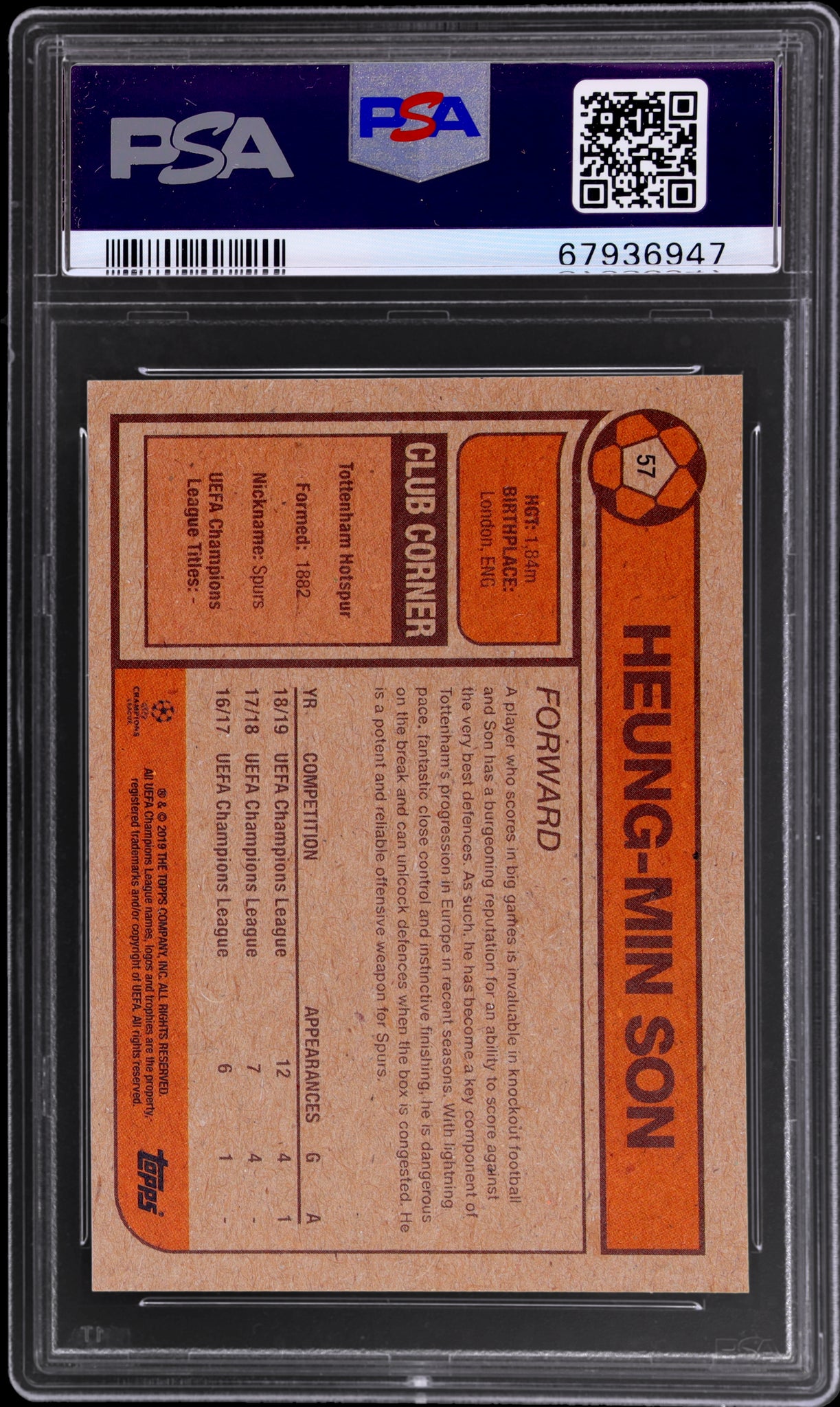 2019 Topps Living UEFA Champions League #57 Heung-Min Son /454 PSA 10