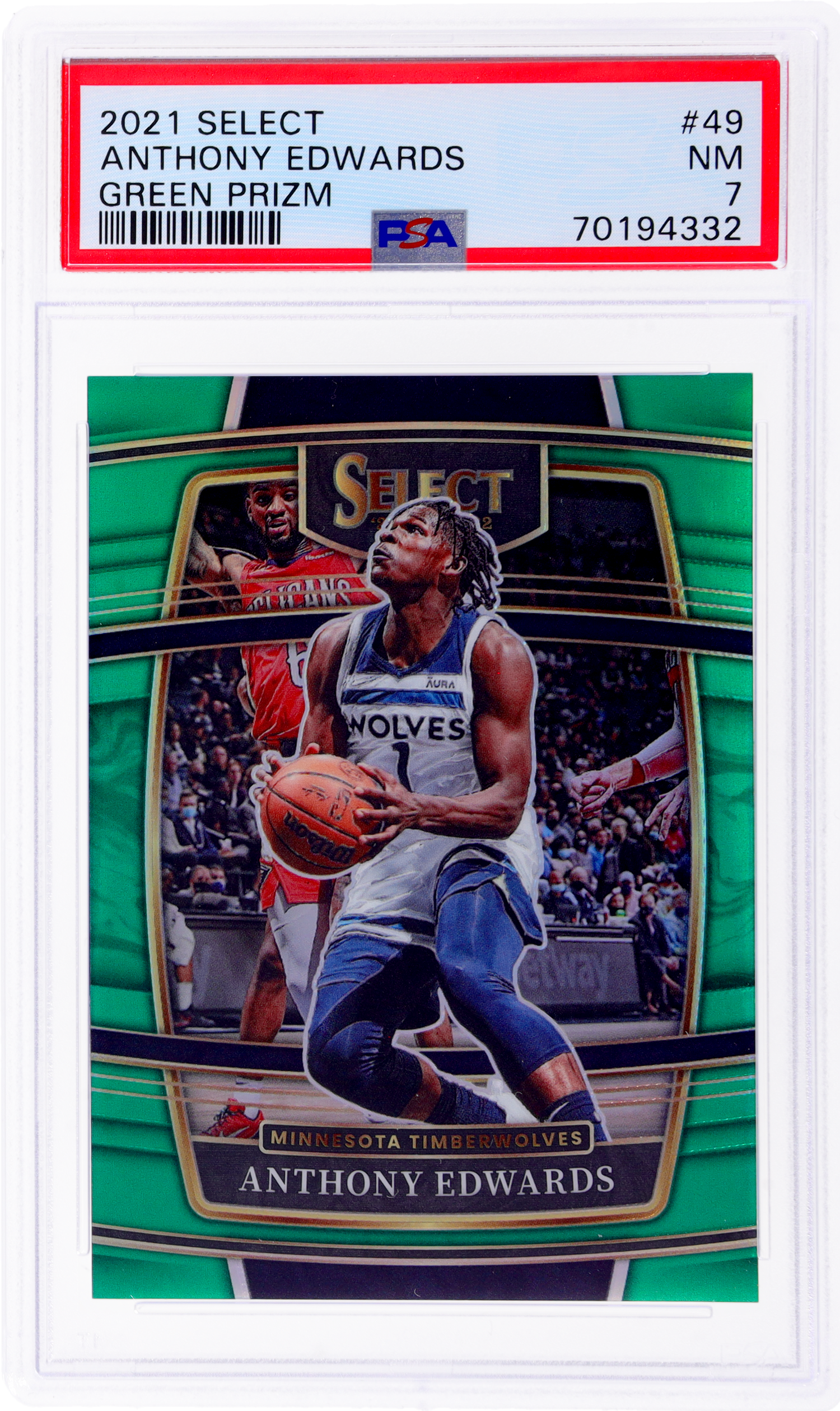 2021 Panini Select Green Prizm Anthony Edwards #49 Concourse 1/5 PSA 7