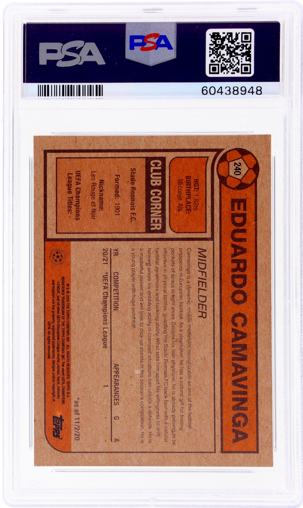 2020 Topps Living UEFA Champions League #240 Eduardo Camavinga PSA 10