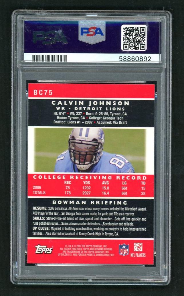 2007 Bowman Chrome Calvin Johnson #BC75 PSA 9