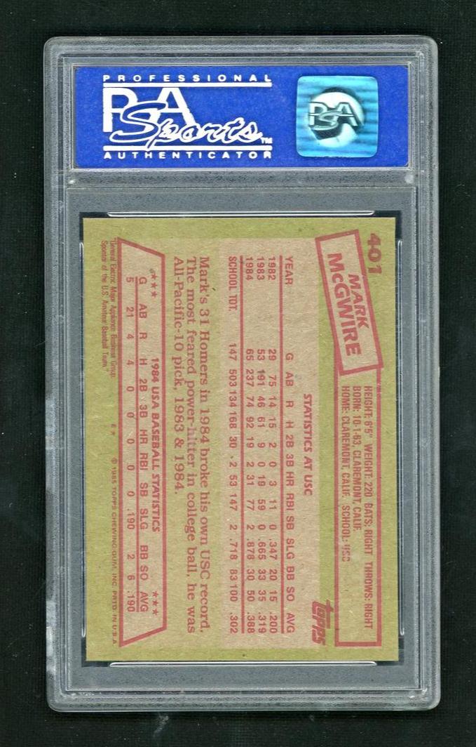 1985 Topps '84 USA Baseball Team Mark Mcgwire #401 PSA 8