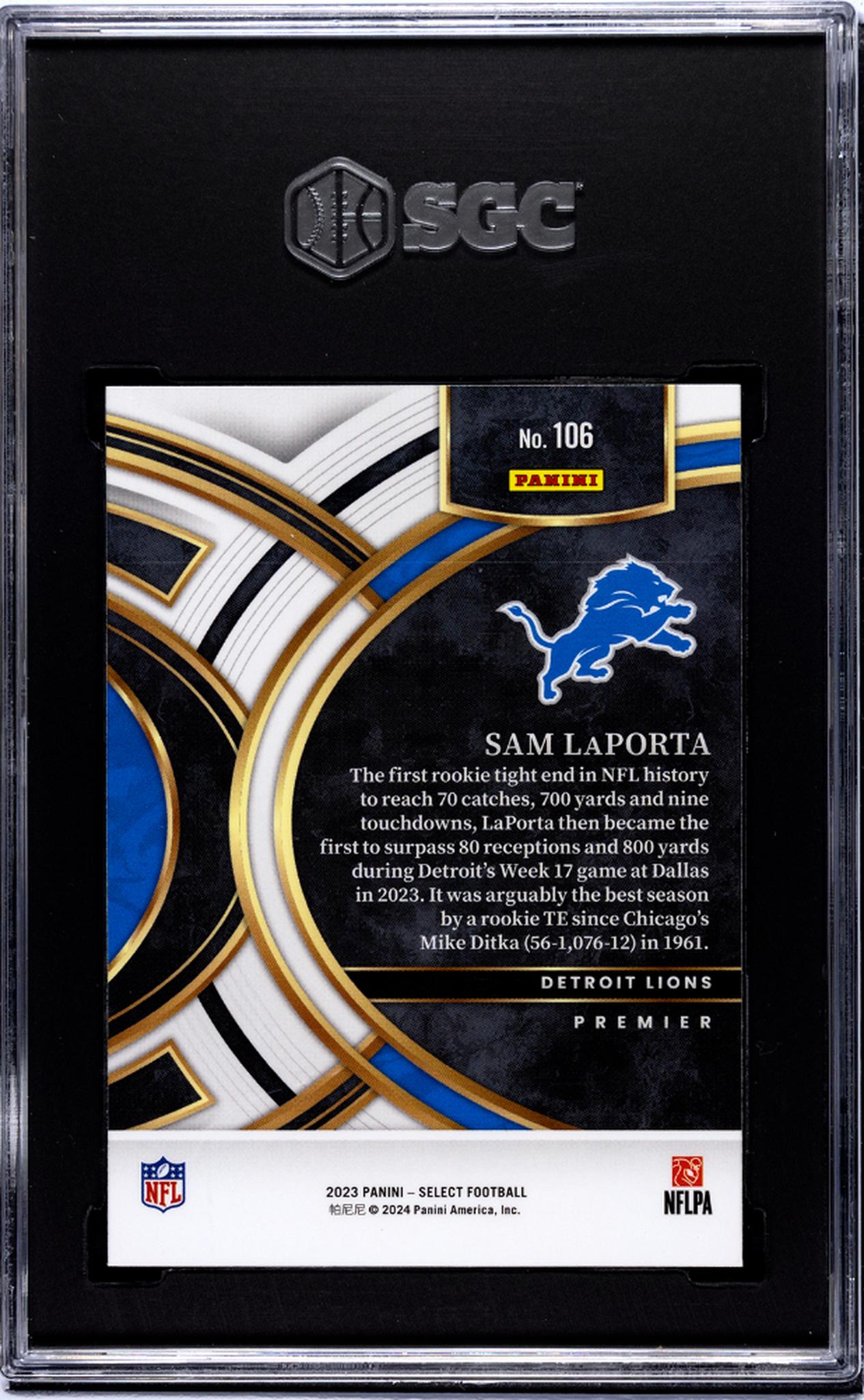 2023 Panini Select Premier Level Sam LaPorta #106 RC SGC 9.5
