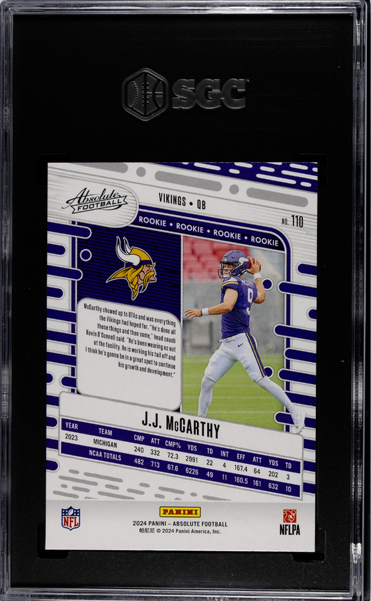 2024 Panini Absolute Football J.J. McCarthy #110 RC SGC 10
