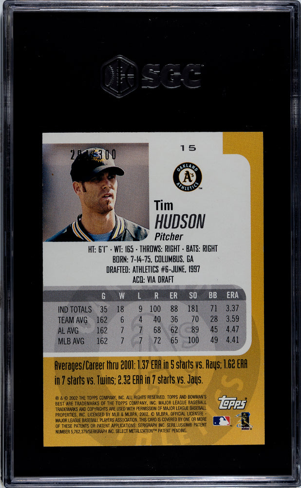 2002 Bowman's Best Tim Hudson #15 /300 SGC 9