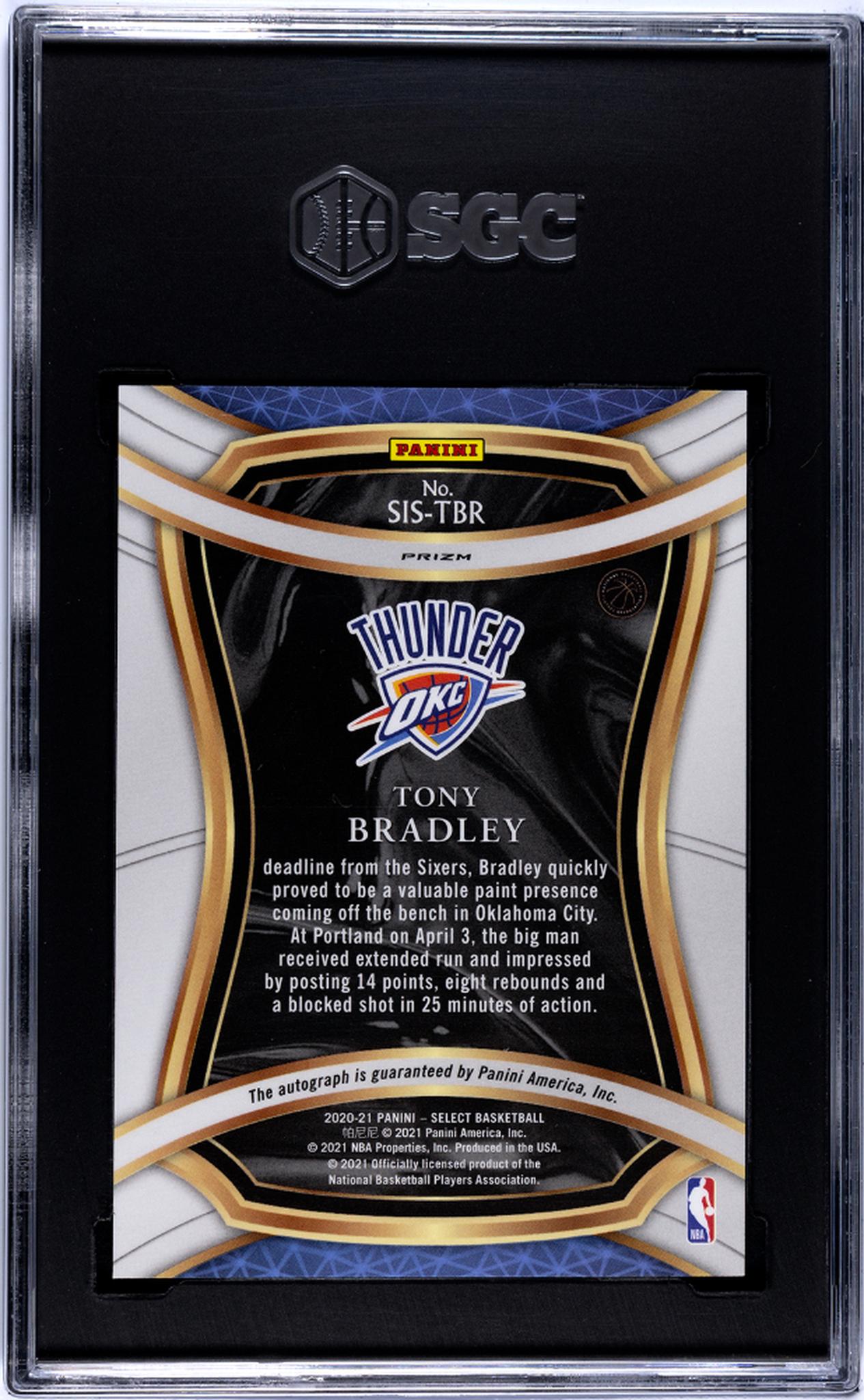 2020-21 Panini Select #SIS-TBR Tony Bradley Sig. Selections SGC 8.5