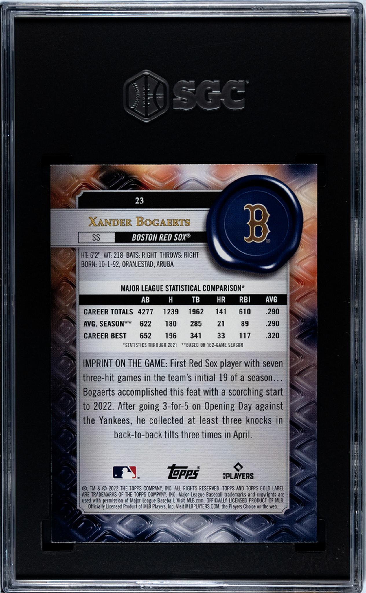 2022 Topps Gold Label #23 Xander Bogaerts SGC 9.5