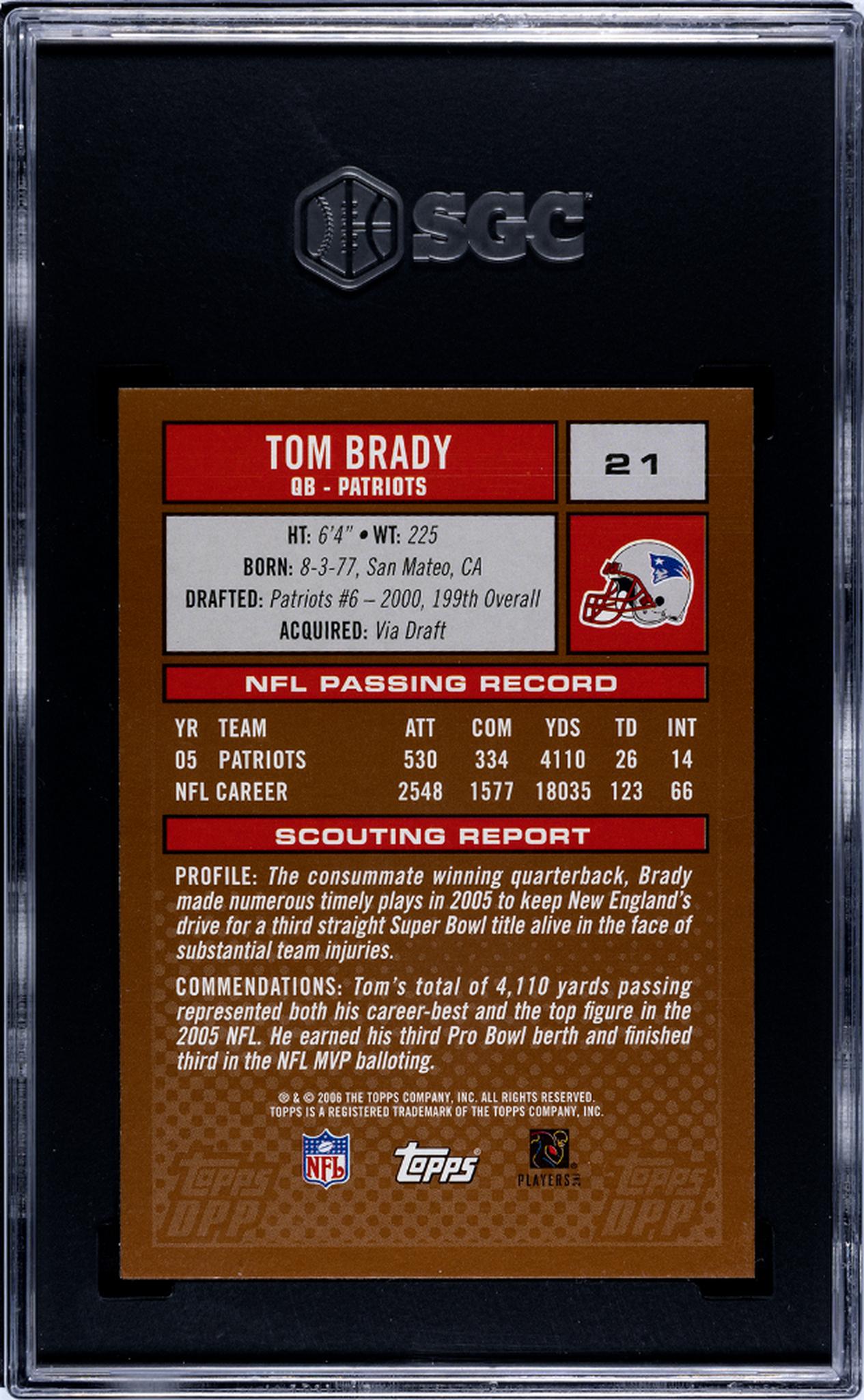 2006 Topps Draft Picks & Prospects #21 Tom Brady SGC 9.5