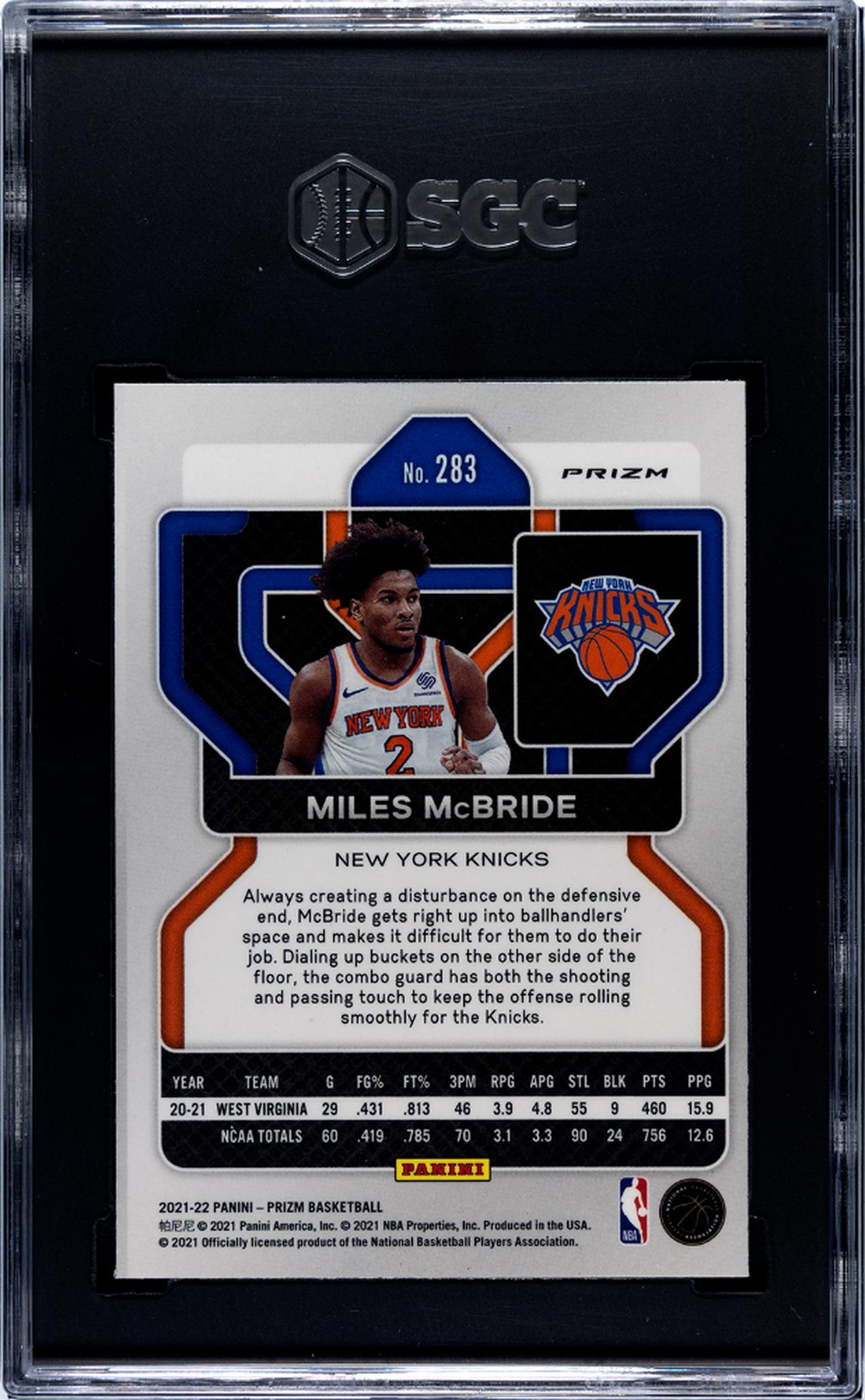2021-22 Panini Prizm 75th Anniversary Prizm Miles McBride #283 RC SGC 10