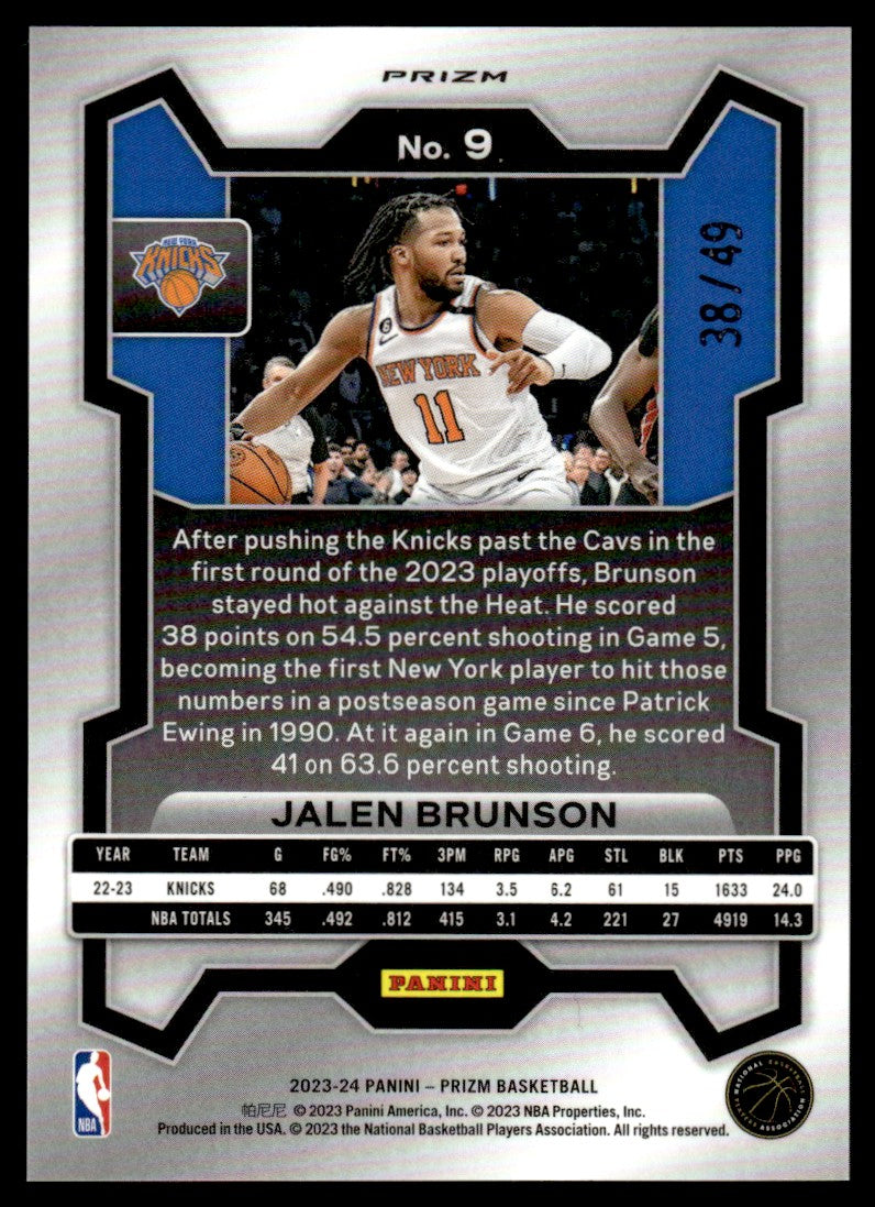 2023 Panini Prizm 9 Jalen Brunson Orange /49 Knicks