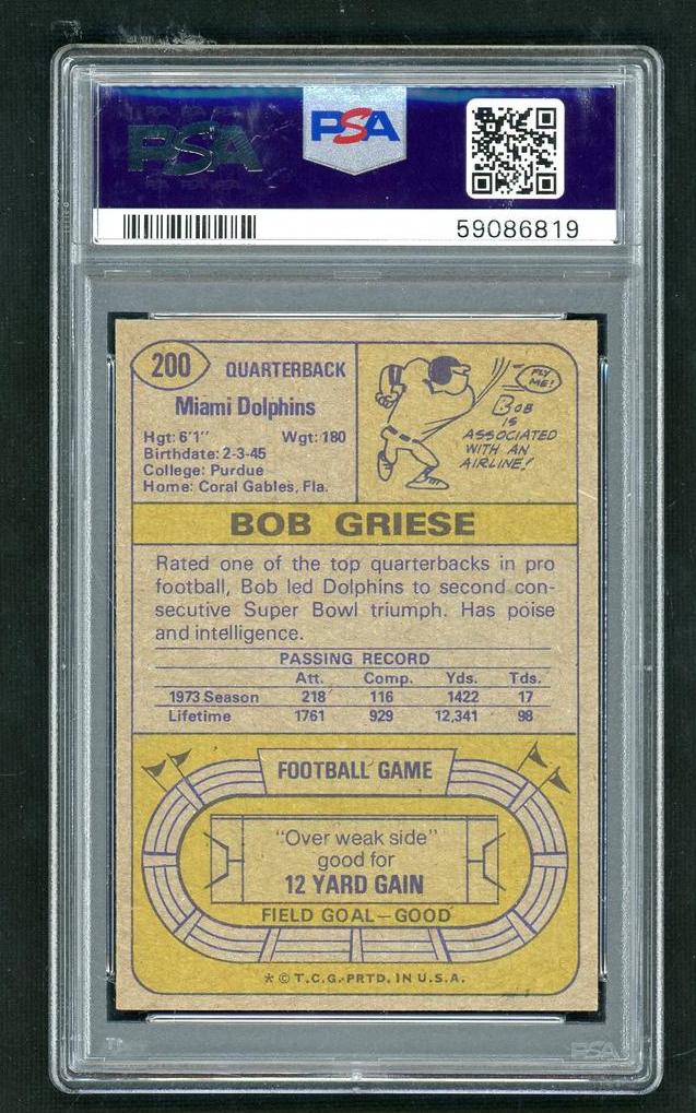 1974 Topps Bob Griese #200 PSA 7
