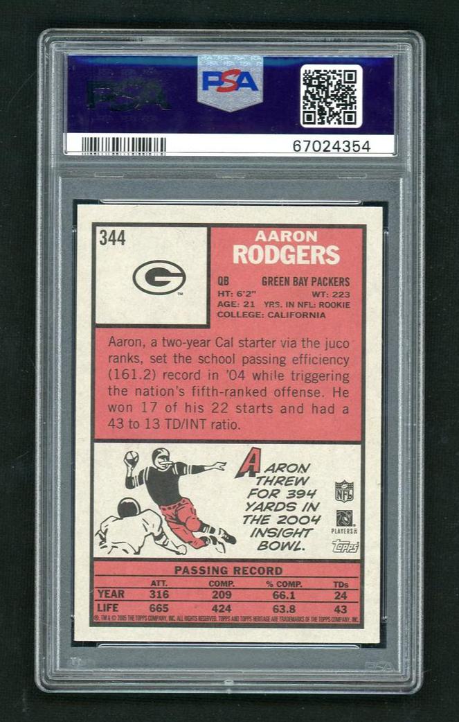 2005 Topps Heritage SP Aaron Rodgers #344A PSA 8