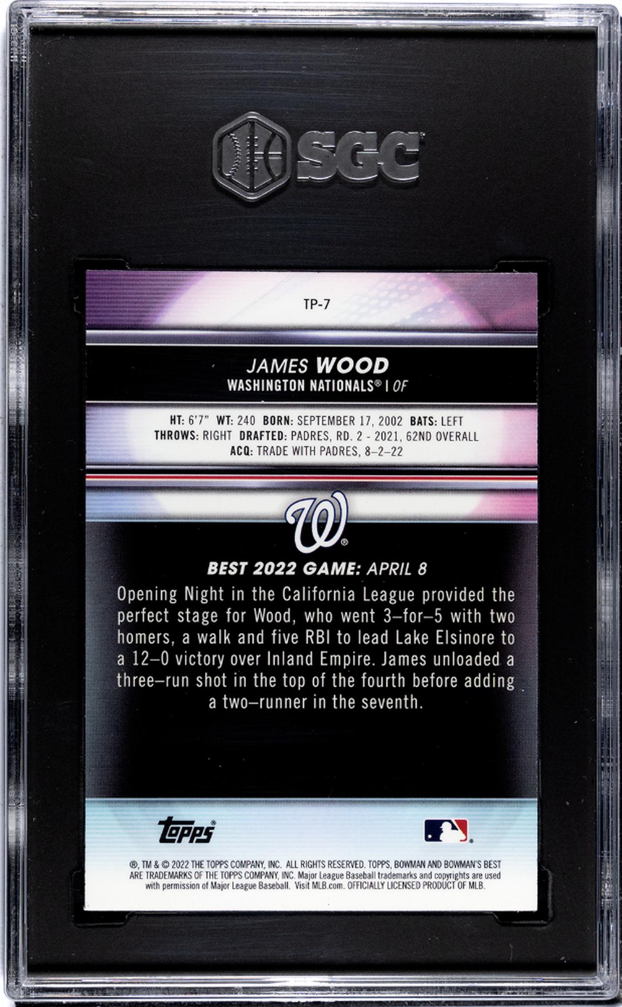 2022 Bowman's Best #TP-7 James Wood Top Pros. SGC 10