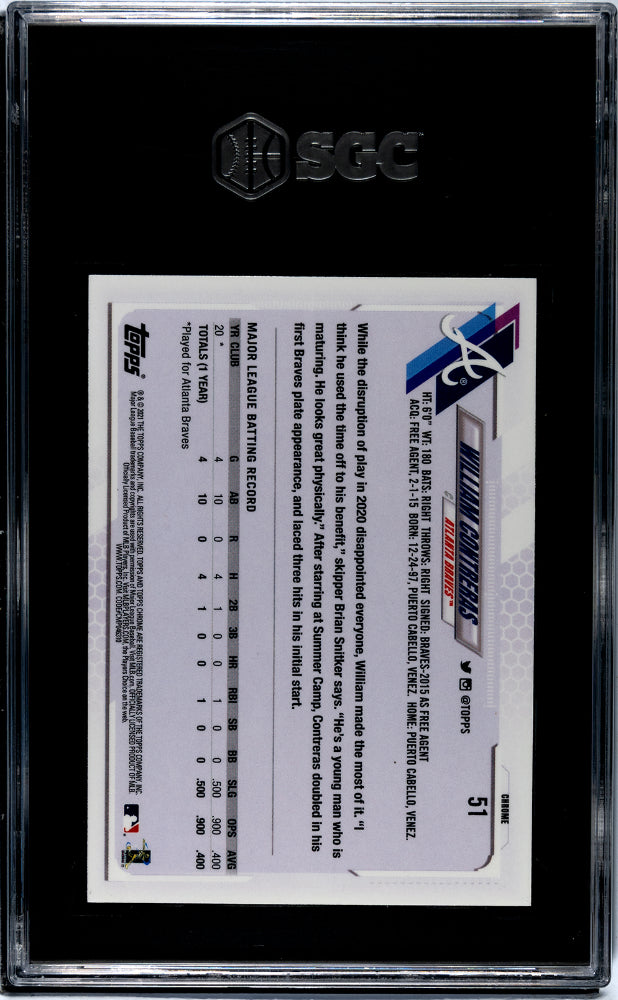 2021 Topps Chrome Pink Refractor William Contreras #51 RC SGC 10