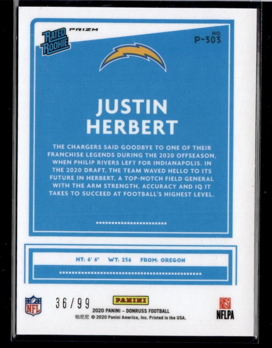 2020 Panini Donruss Optic Red Justin Herbert #P-303 RC Prizm /99