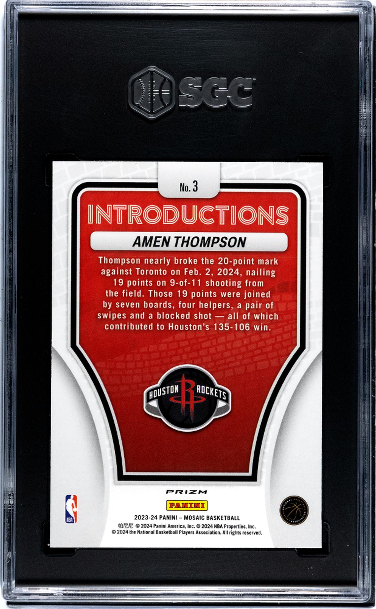 2023-24 Panini Mosaic #3 Amen Thompson Introductions Mosaic Prizm SGC 9