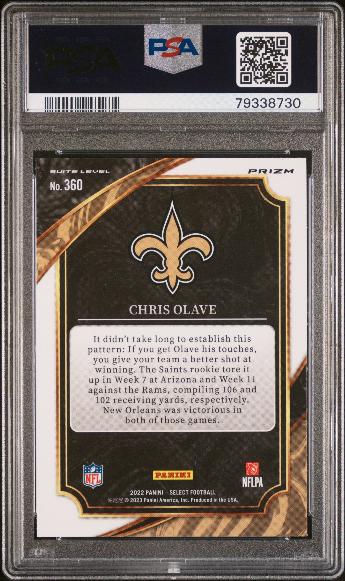 2022 Panini Select Silver Prizm Chris Olave #360 RC PSA 9