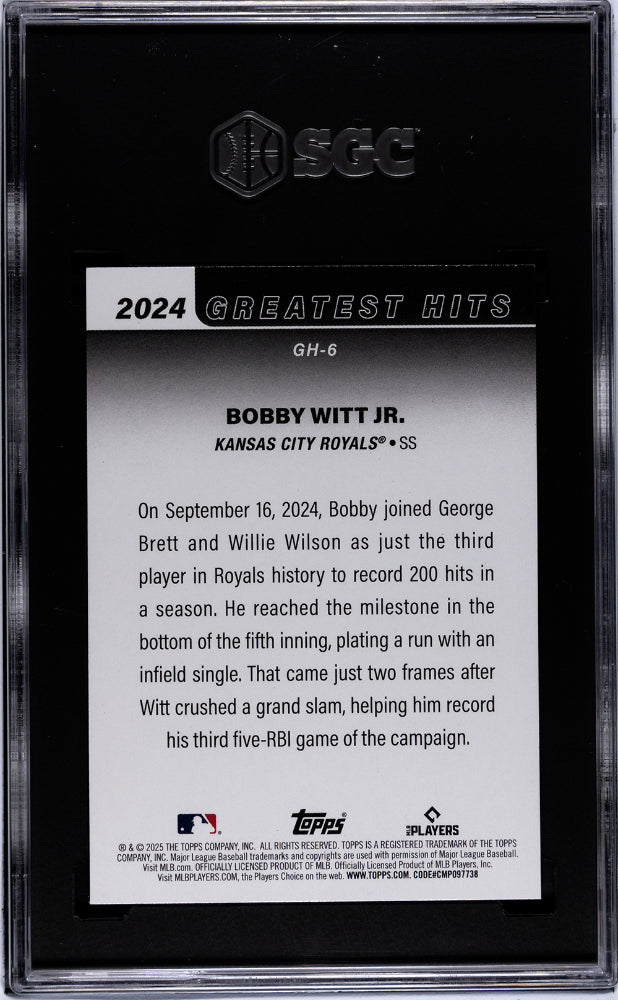 2025 Topps #GH-6 Bobby Witt Jr. 2024 Greatest Hits SGC 10