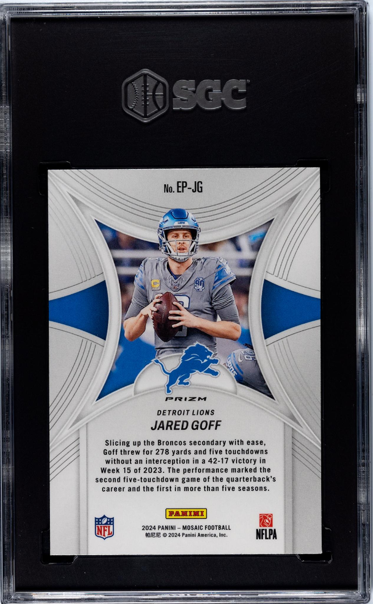 2024 Panini Mosaic Green Prizm Jared Goff #EP-JG SGC 9.5