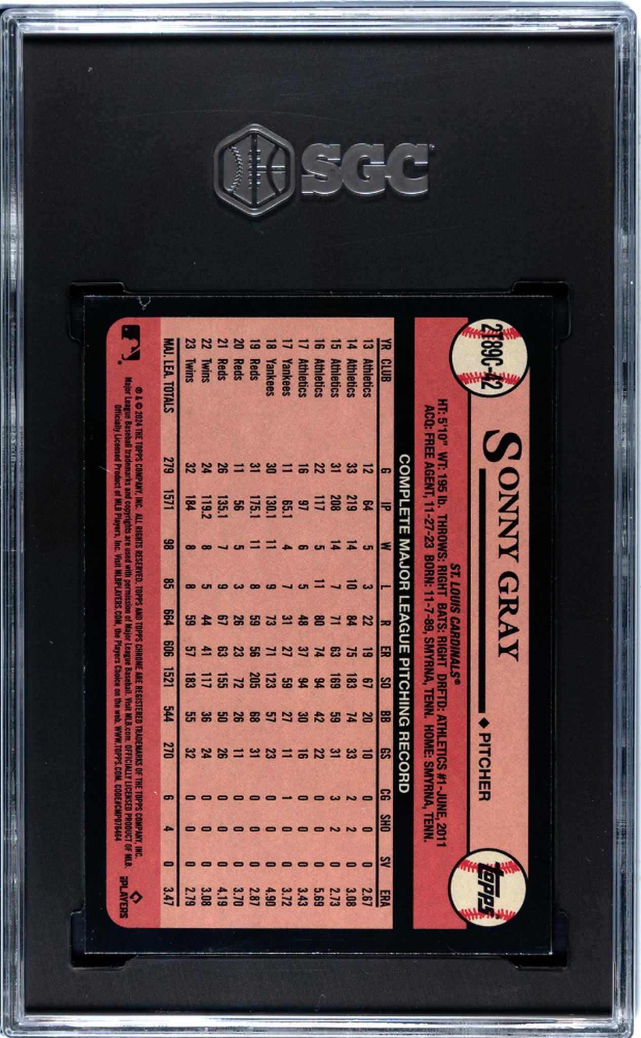 2024 Topps Chrome #2T89C-42 Sonny Gray '89 Design SGC 9.5