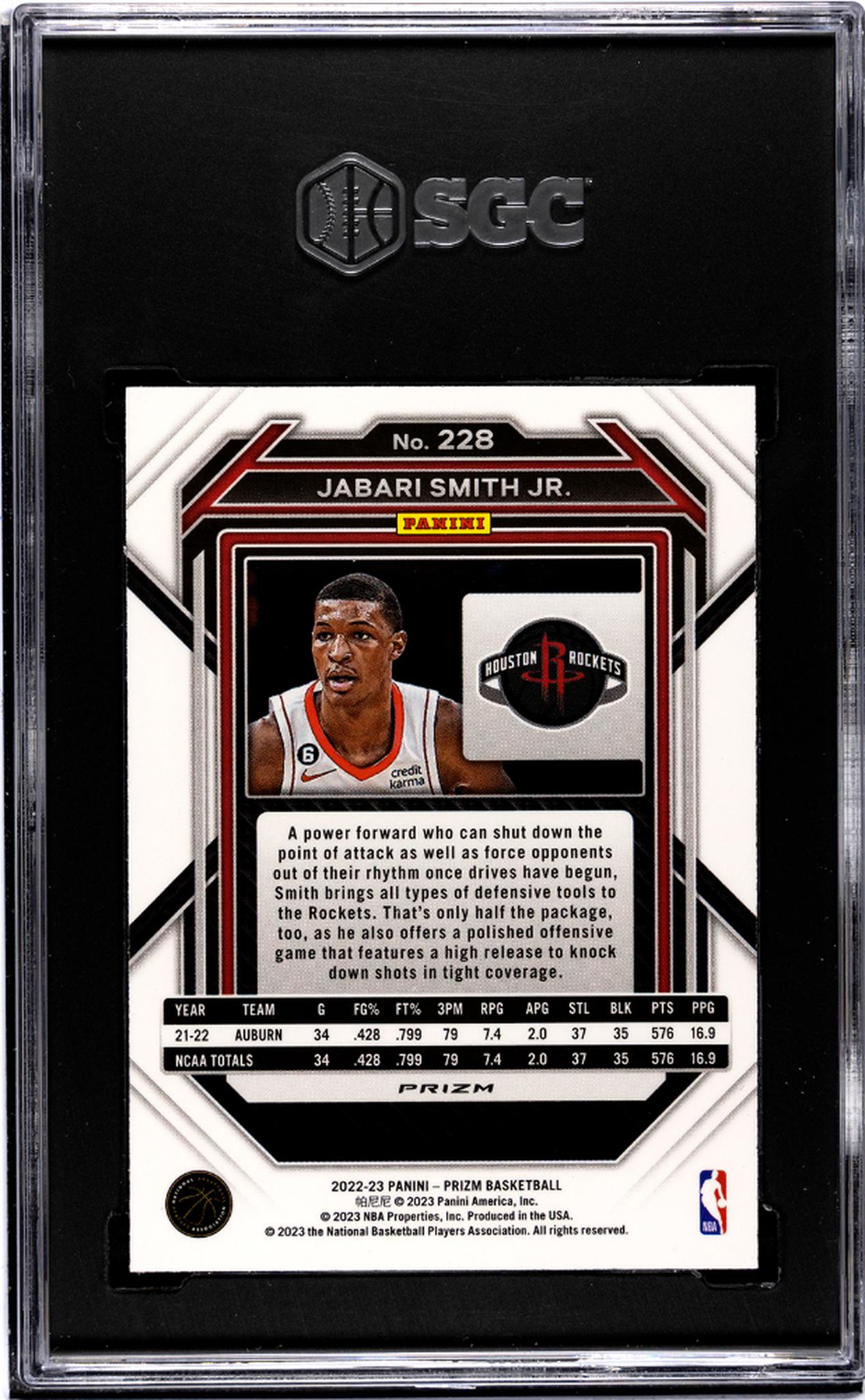 2022 Prizm #228 Jabari Smith Jr. Fast Break Prizm SGC 10