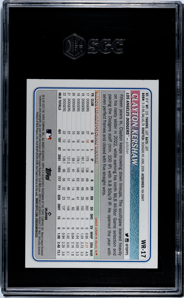 2023 Topps Big League Wrapper Redemption Silver Foil Kershaw #WR-17 /199 SGC 9