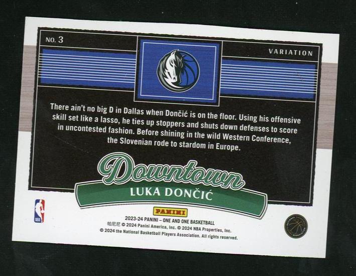2023 Panini One and One 3 Luka Dončić Downtown Variation VG Dallas Mavericks