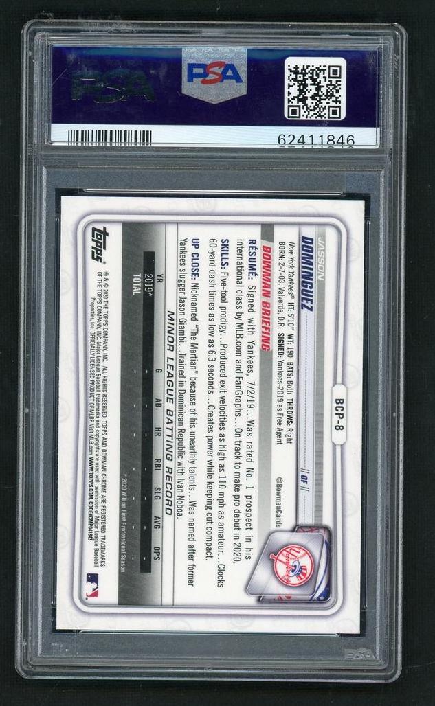 2020 Bowman Chrome Sapphire Edition Jasson Dominguez #BCP8 PSA 9