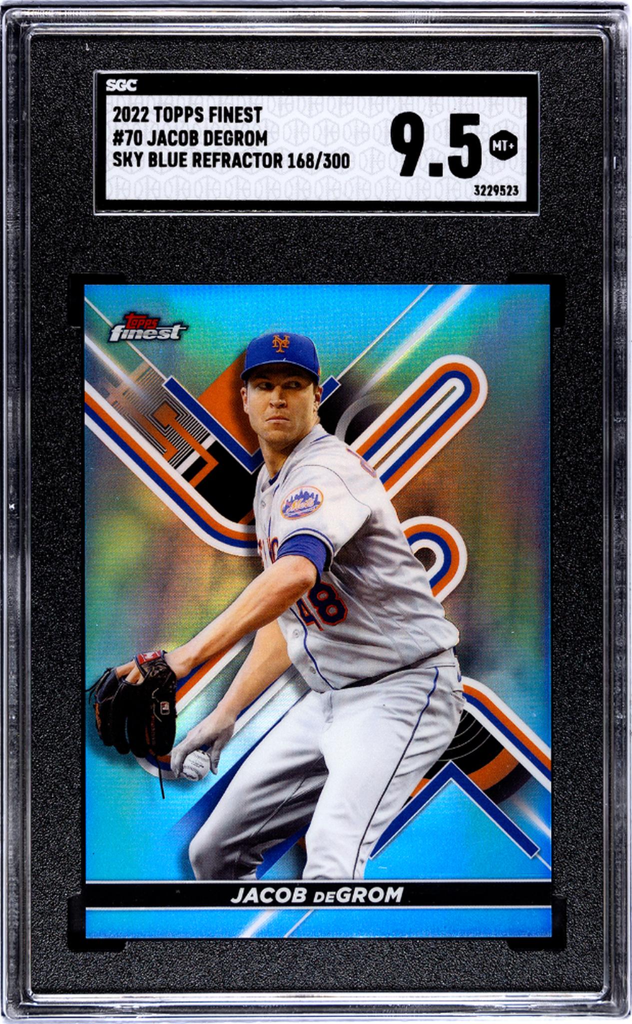 2022 Topps Finest #70 Jacob deGrom Sky Blue Refractor /300 SGC 9.5