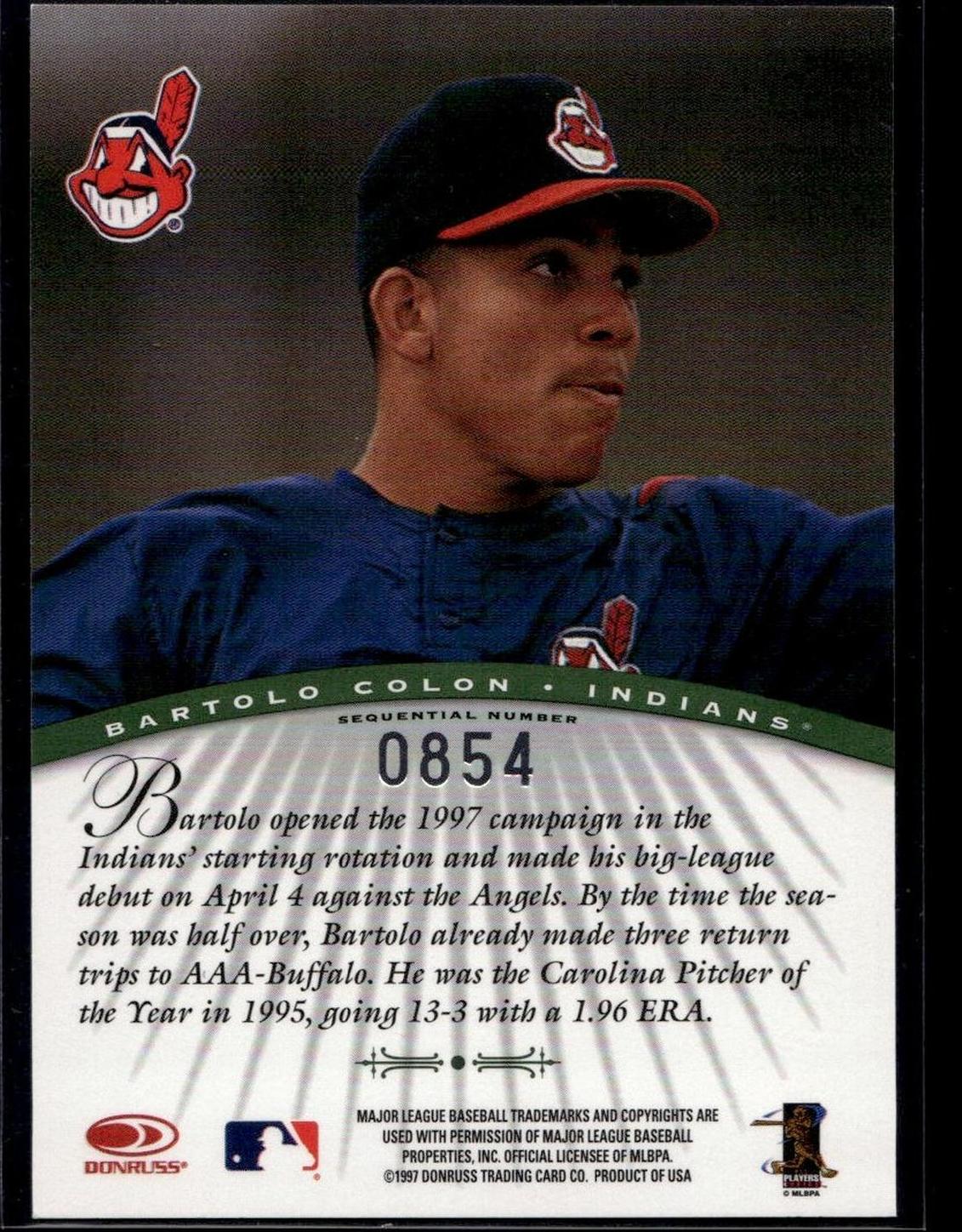 1997 Donruss Signature Series Bartolo Colon Millennium Marks 854 Auto Indians