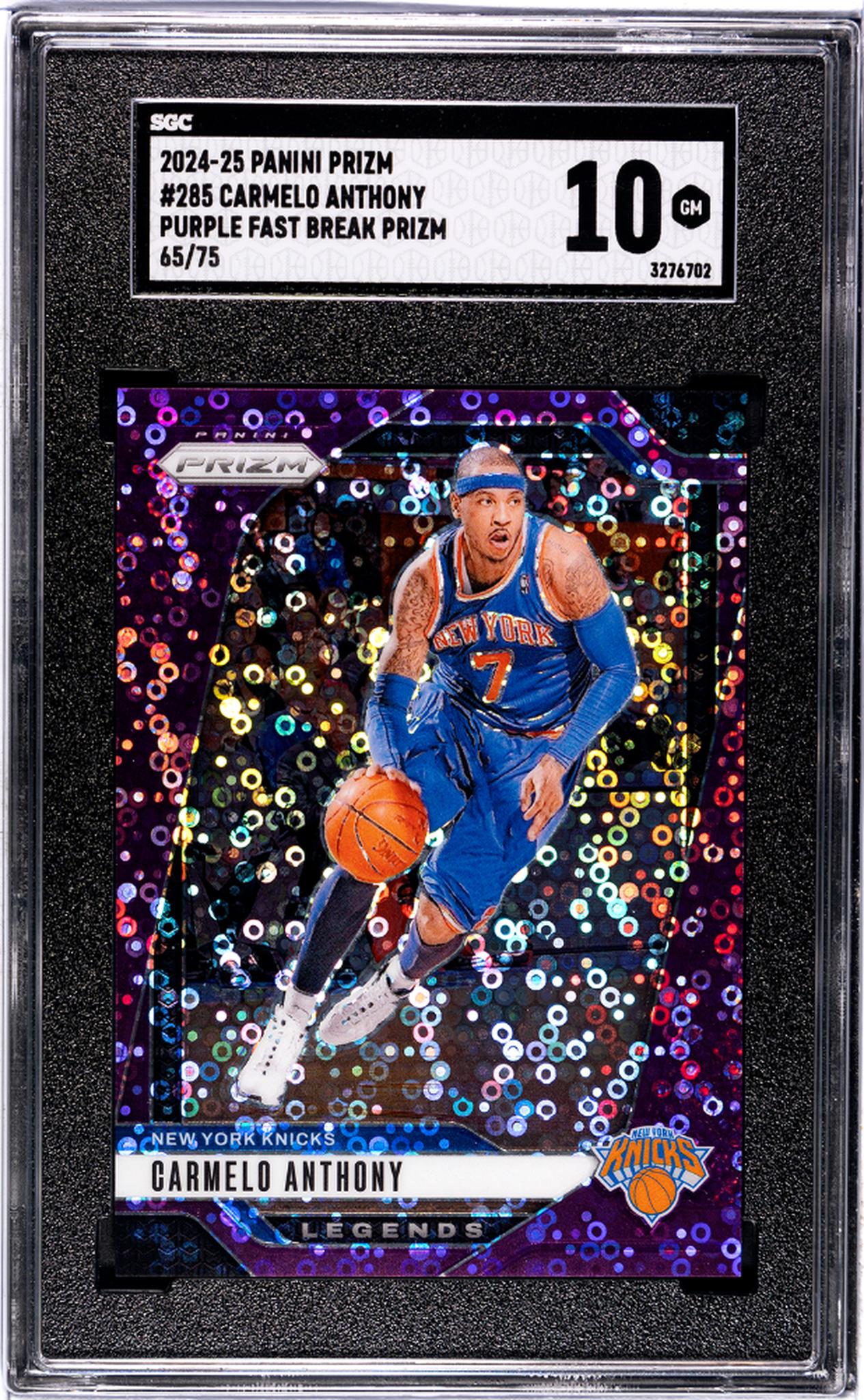 2024-25 Panini Prizm #285 Carmelo Anthony Purple Fast Break Prizm /75 SGC 10