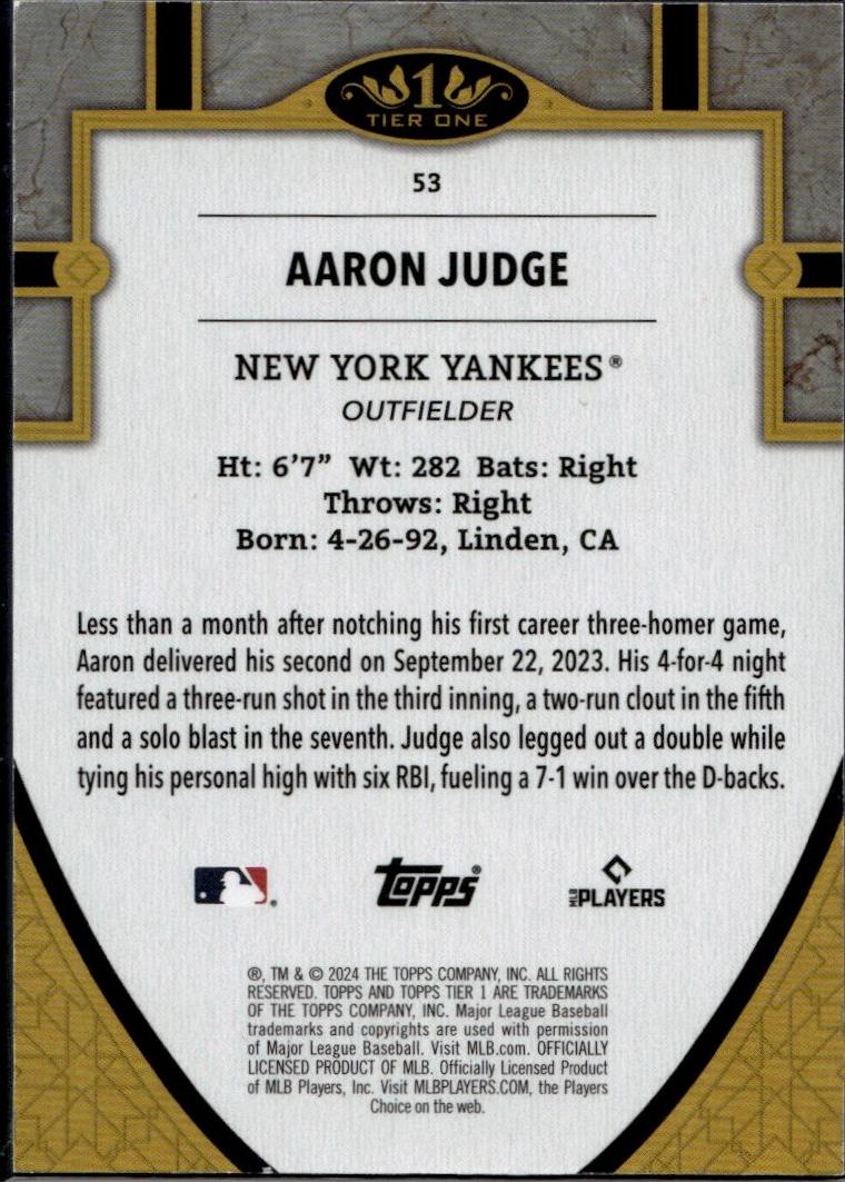 2024 Topps Tier One #53 Aaron Judge /125 New York Yankees