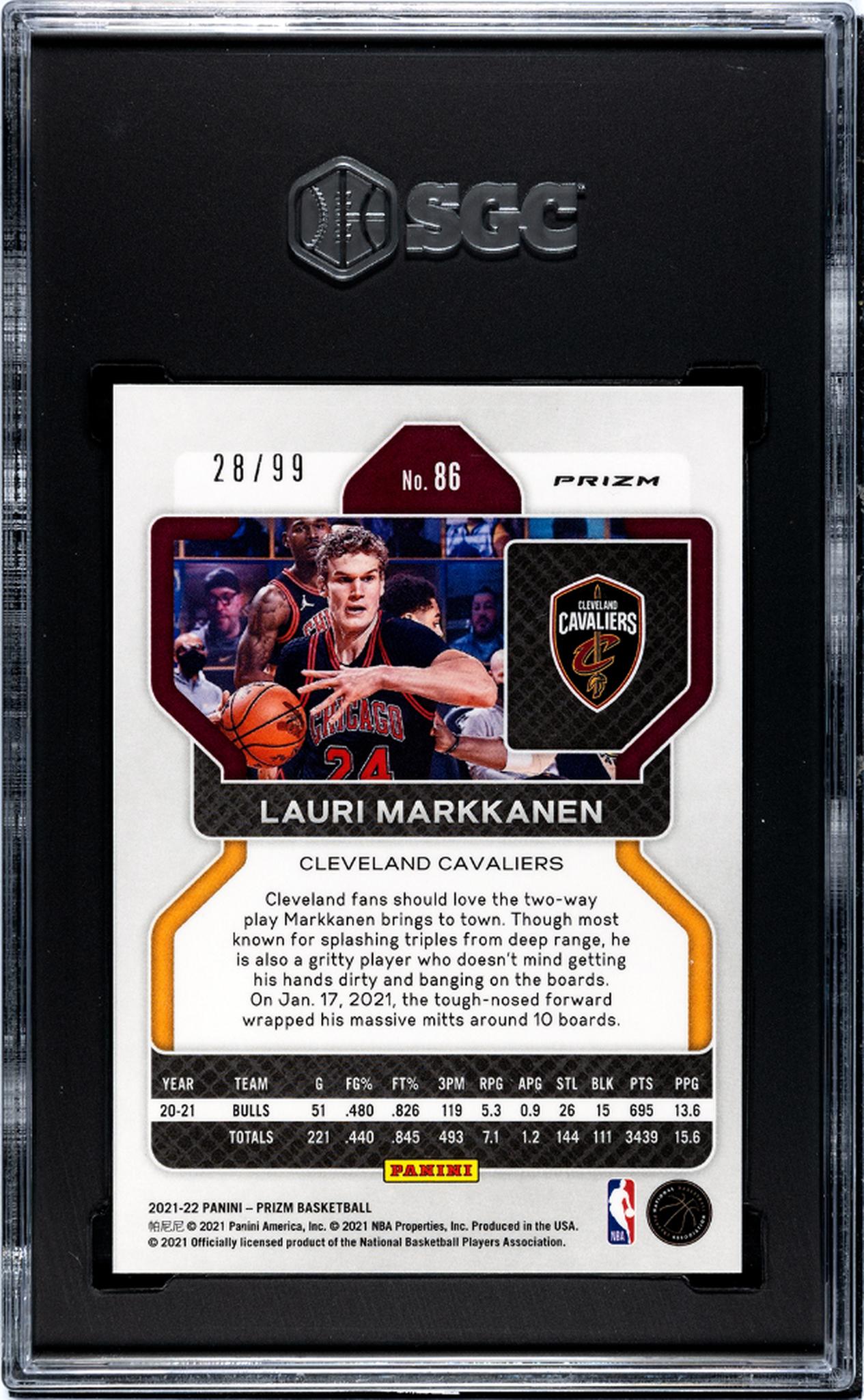 2021-22 Panini Prizm #86 Lauri Markkanen Purple Prizm 28/99 SGC 9.5