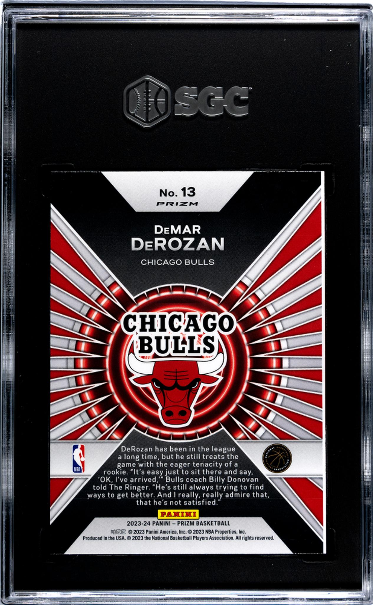 2023-24 Panini Prizm #13 Demar Derozan Dominance Green Prizm SGC 6