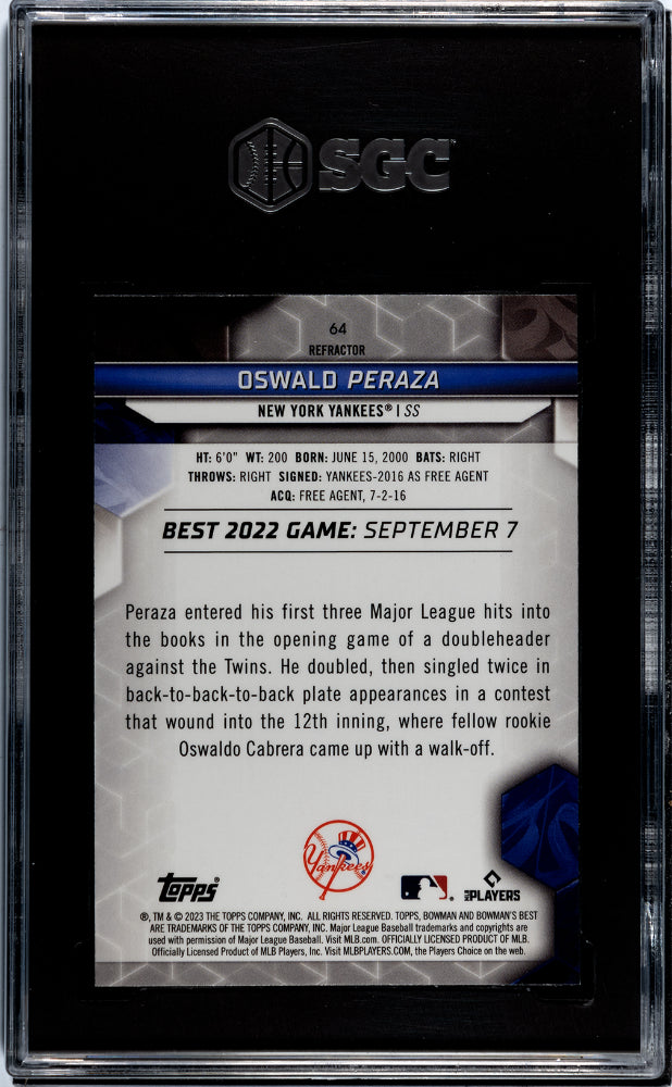 2023 Bowman's Best #64 Oswald Peraza Refractor SGC 9