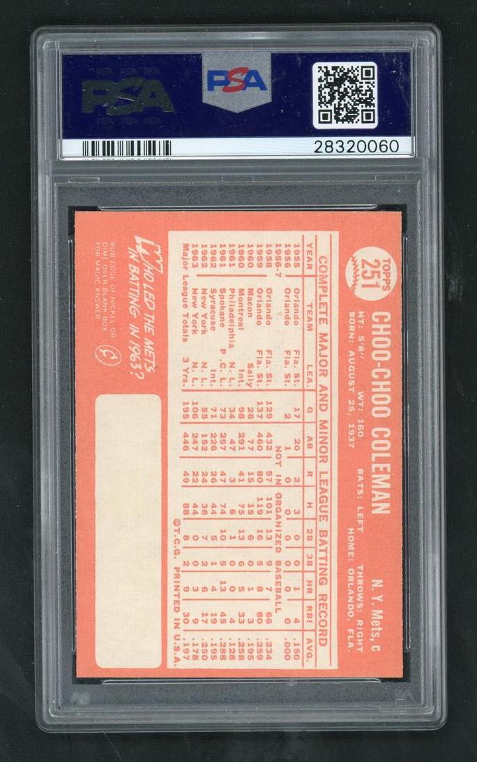 1964 Topps Choo Choo Coleman #251 PSA 7
