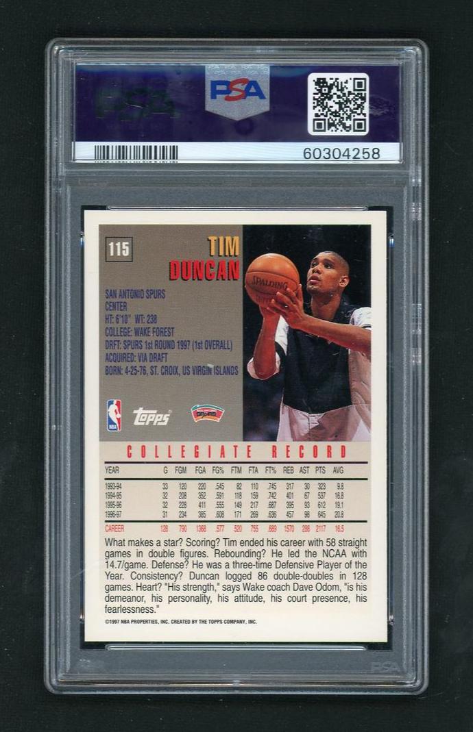 1997 Topps Tim Duncan #115 PSA 10