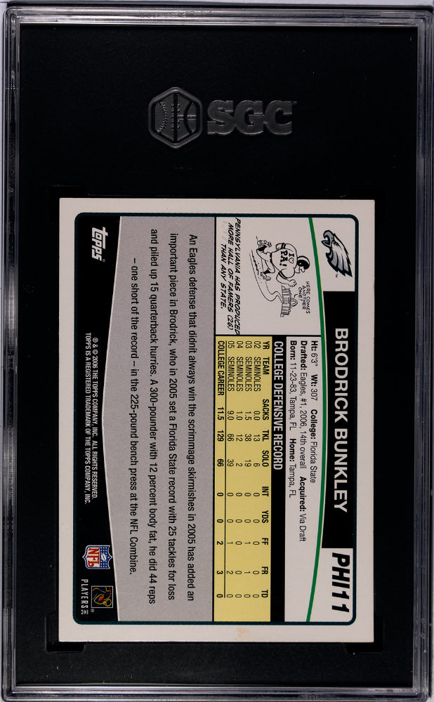 2006 Topps Team Set Brodrick Bunkley #PHI11 RC SGC 7