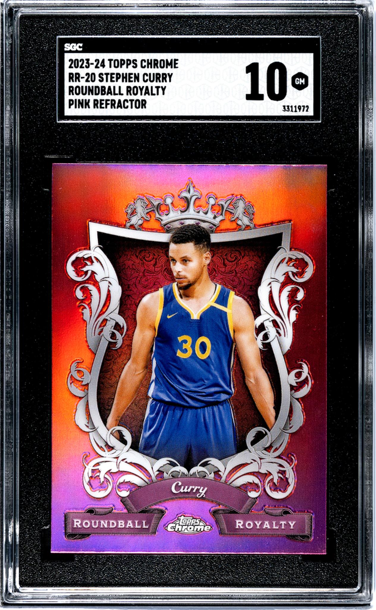 2023-24 Topps Chrome #RR-20 Stephen Curry Roundball Royalty Pink Refractor SGC 10