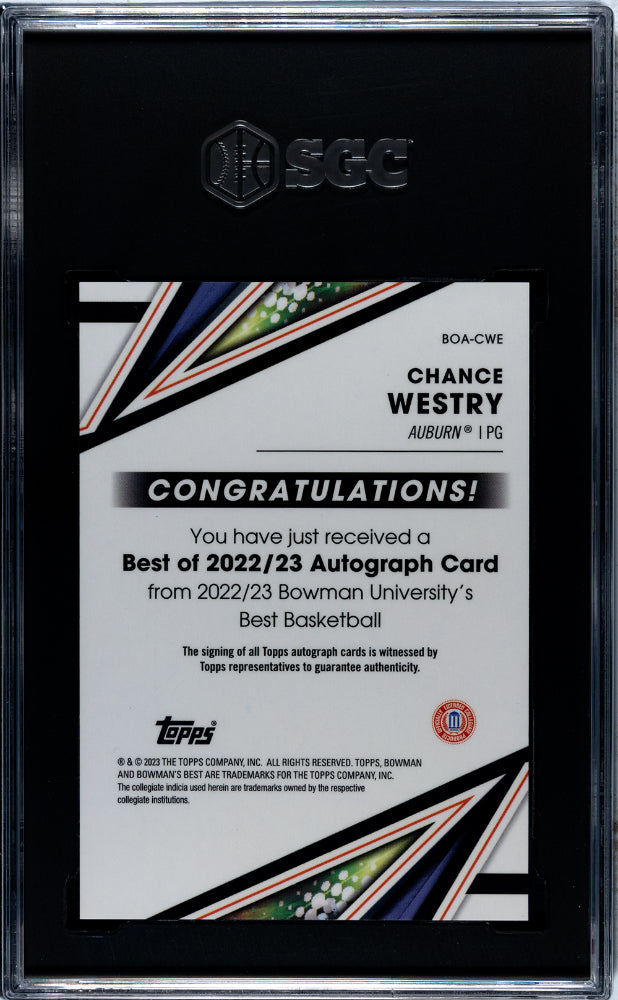 2022-23 Bowman University Best #BOA-CWE Chance Westry Best of '22-'23, Auto. SGC 10