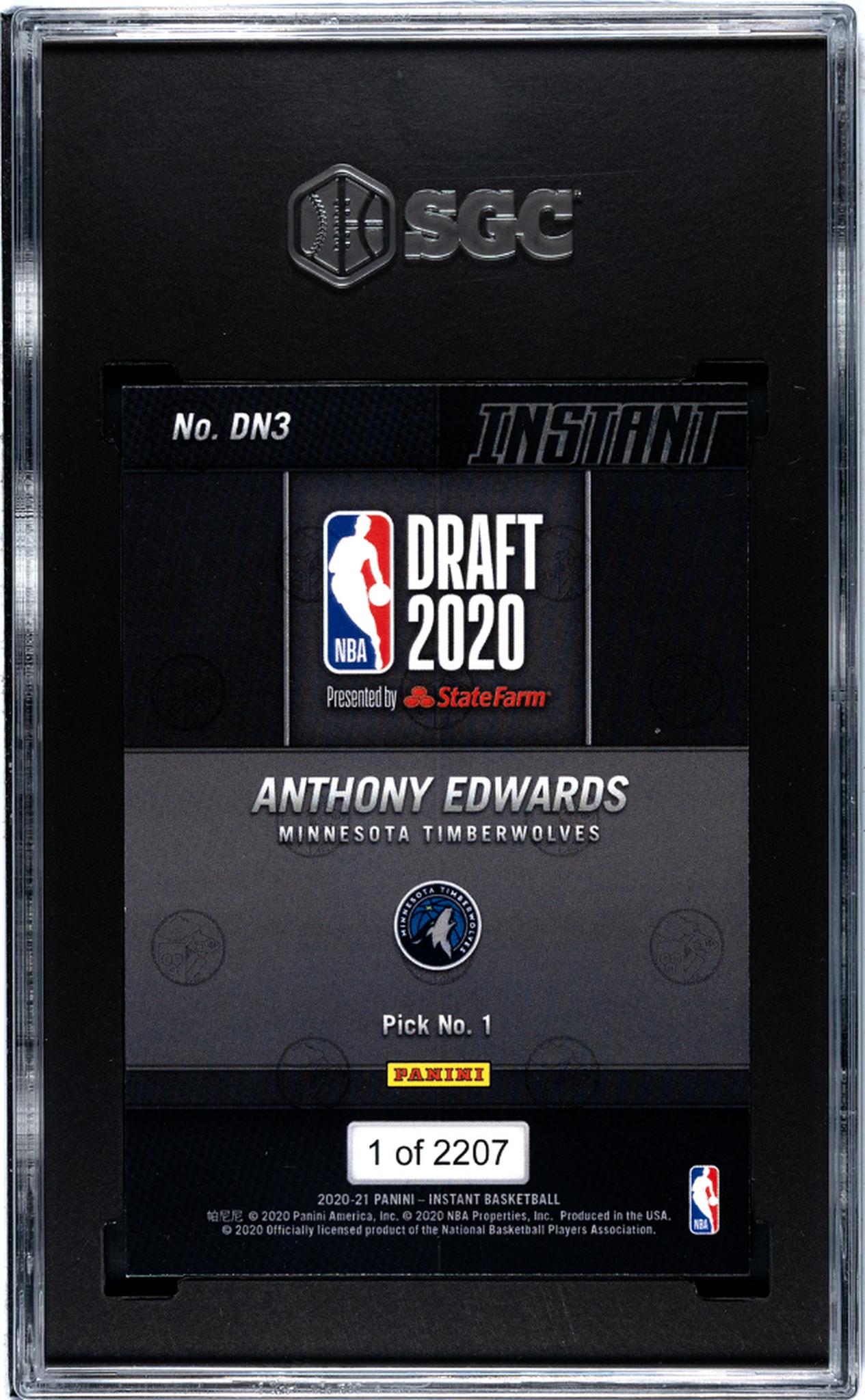 2020-21 Panini Instant Draft Night Anthony Edwards #DN3 RC /2207 SGC 9.5