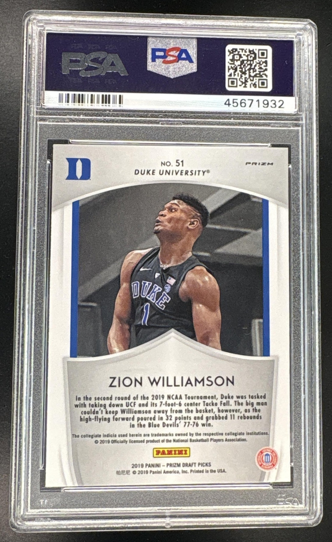 2019 Panini Prizm Draft Picks Red Prizm Zion Williamson #51 PSA 10