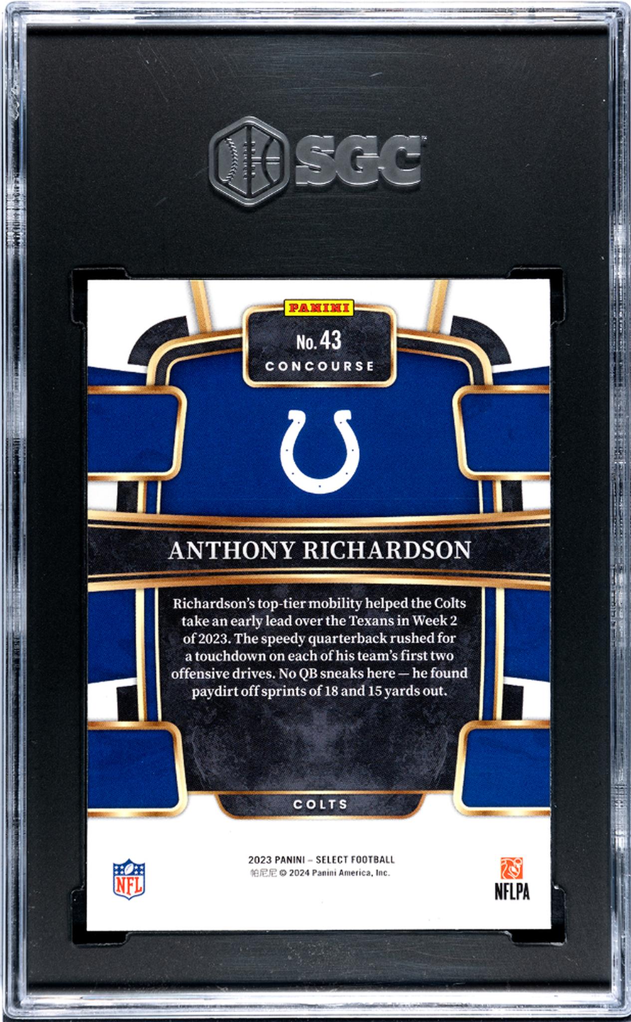 2023 Panini Select Concourse Anthony Richardson #43 RC SGC 10