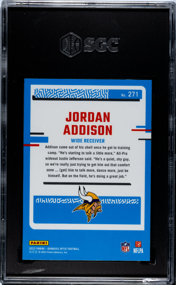 2023 Panini Donruss Optic #271 Jordan Addison Rookie SGC 10 Gem Mint Vikings