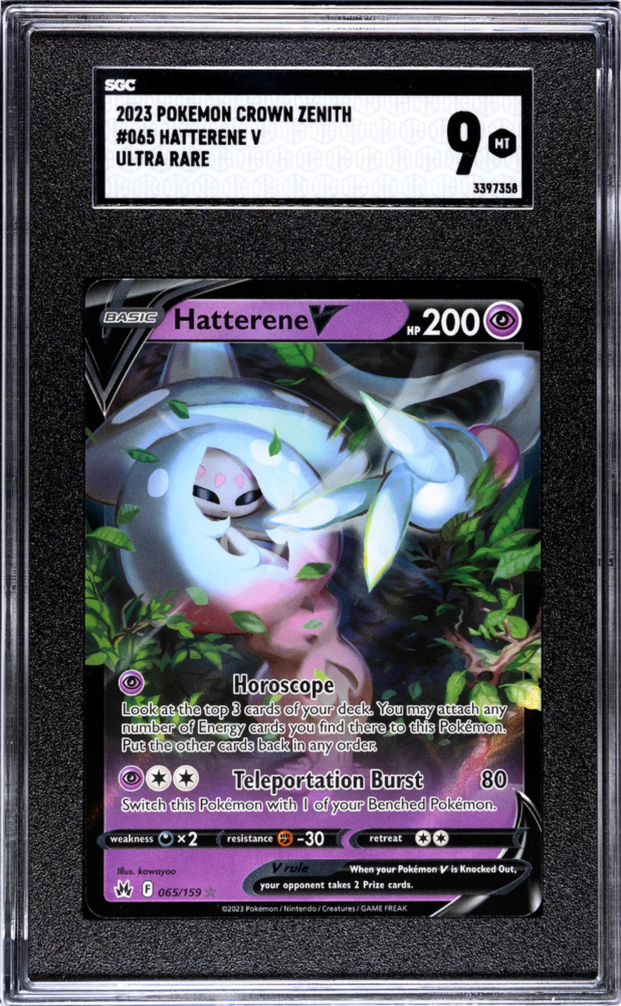 2023 Pokemon Crown Zenith #065/159 Hatterene V Ultra Rare SGC 9