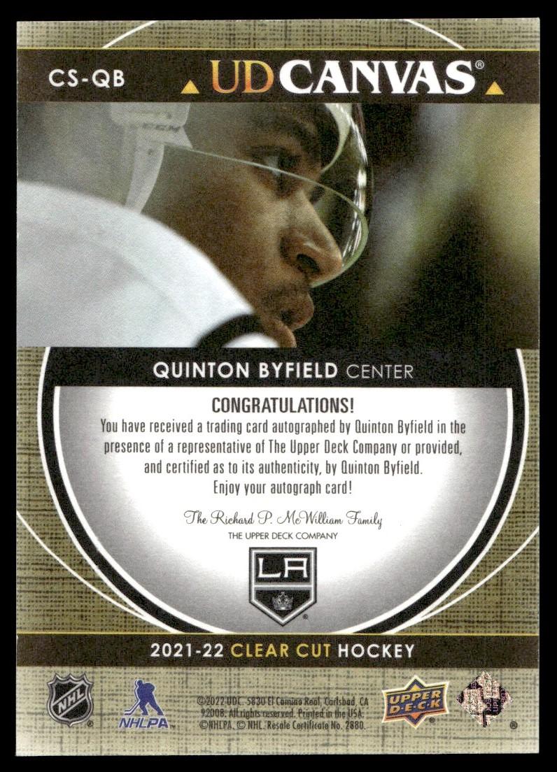 2021 Upper Deck Clear Cut CS-QB Quinton Byfield UD Canvas /55 Kings Auto