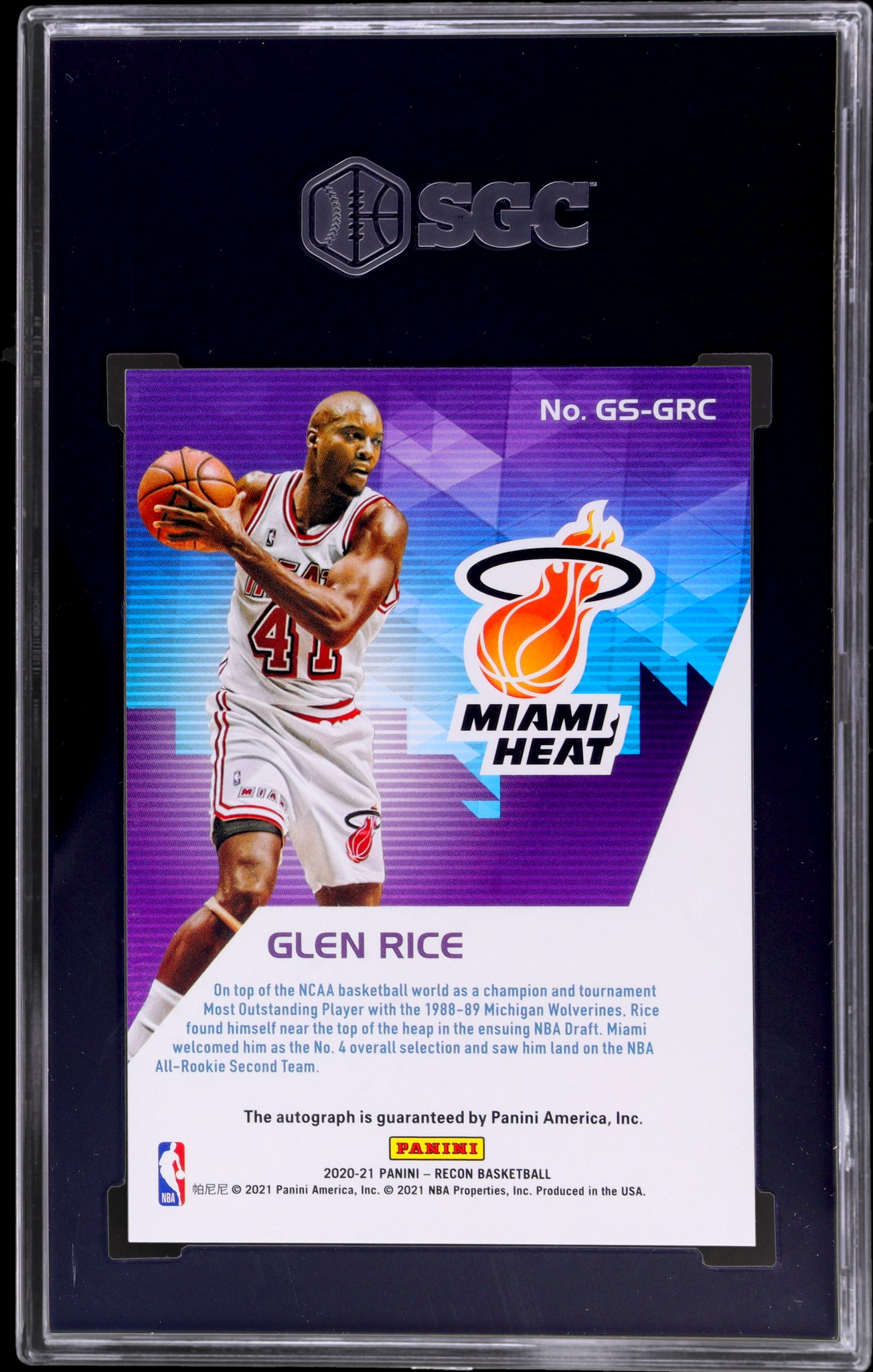 2020 Panini Recon Glorified Signature Blue Glen Rice #31 /49 SGC 10