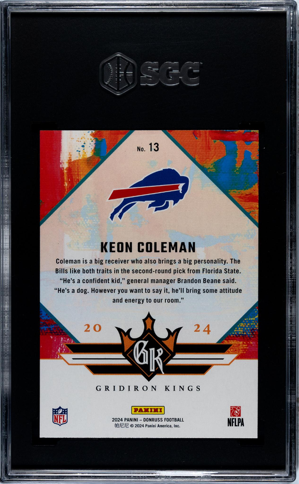 2024 Donruss #13 Keon Coleman Rookie Gridiron Kings SGC 9.5