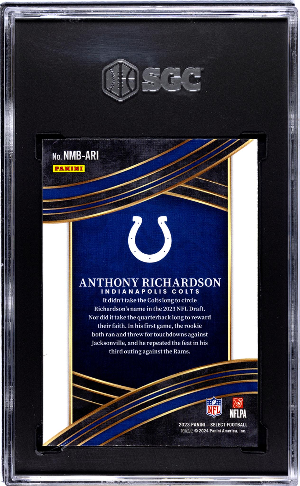 2023 Panini Select Numbers Anthony Richardson #NMB-ARI RC SGC 10