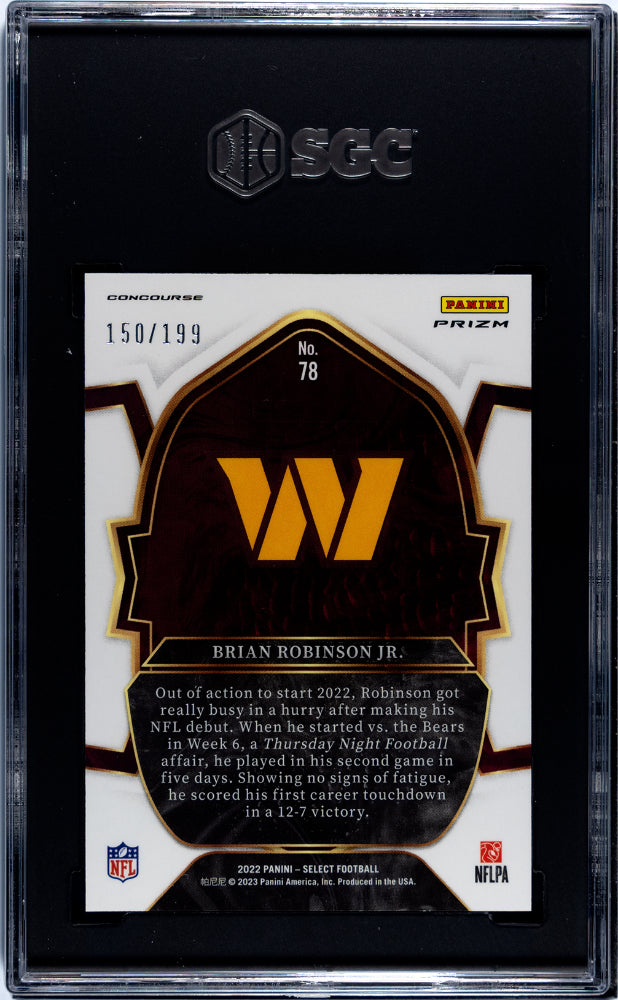2022 Panini Select #78 Brian Robinson Jr. Blue Prizm /199 SGC 10